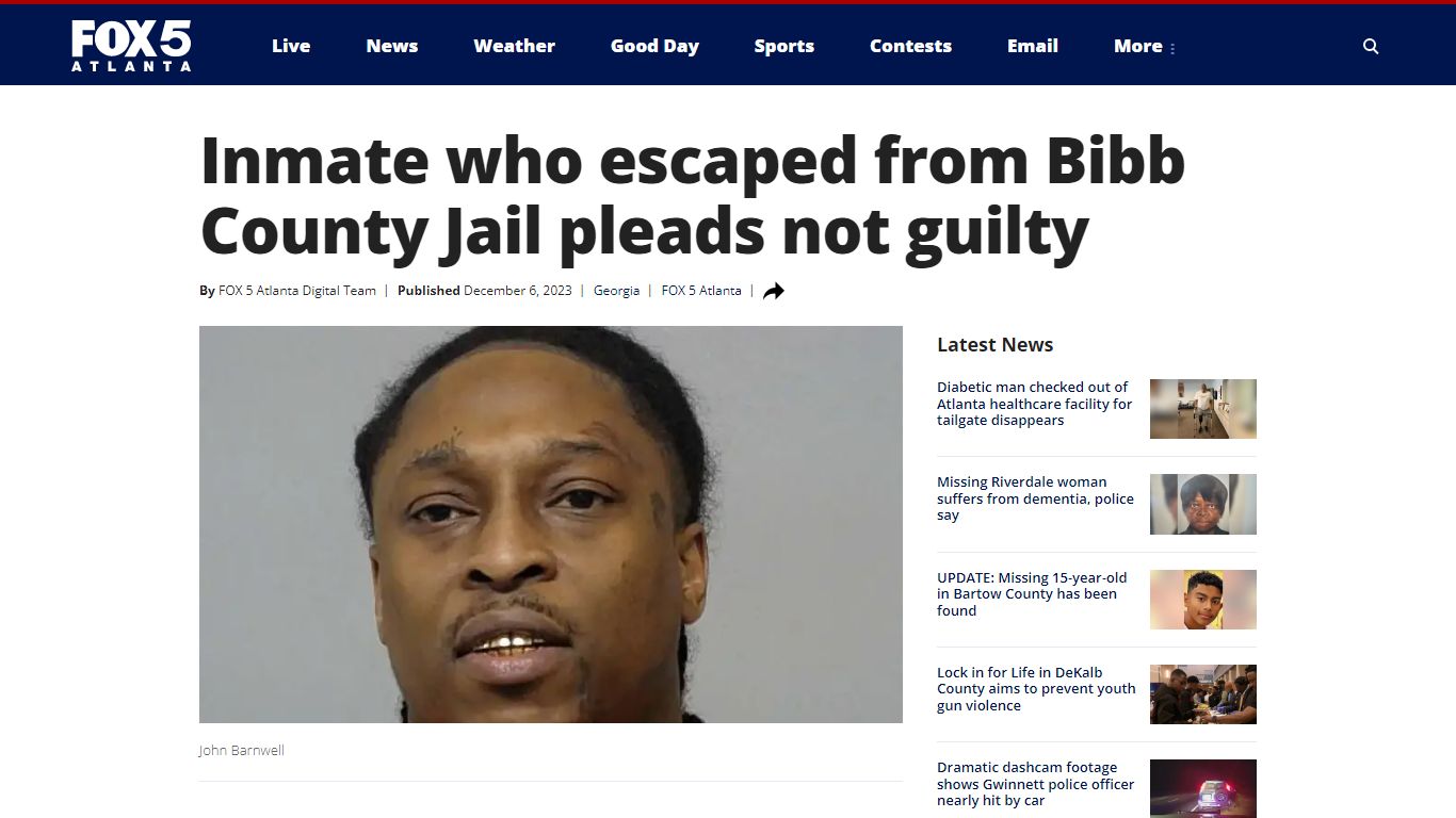 Inmate who escaped from Bibb County Jail pleads not guilty - FOX 5 Atlanta